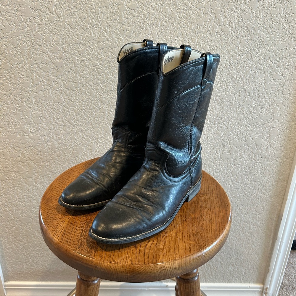 Classic Black Leather Heeled Boots